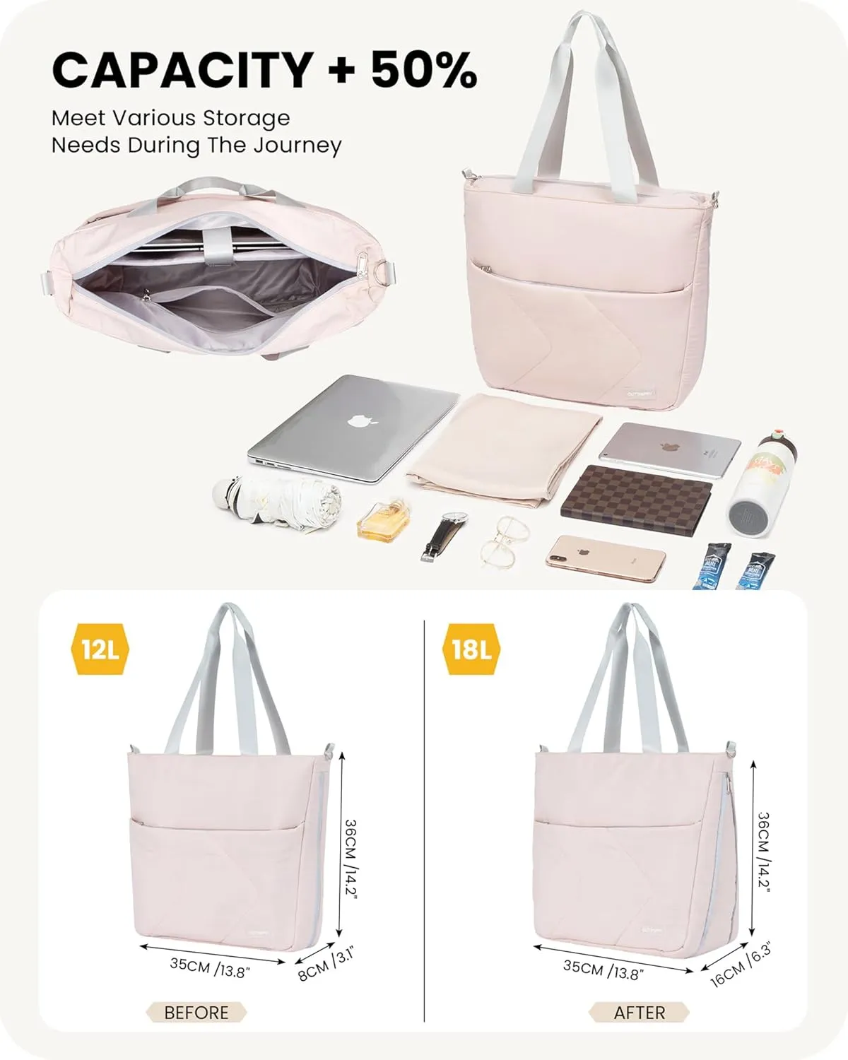 Womens Tote Bag with Zipper, Puffer Large Tote Bag 15.6" Laptop Tote Bag for Women with Trolley Sleeve