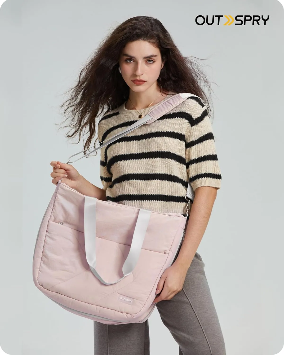 Womens Tote Bag with Zipper, Puffer Large Tote Bag 15.6" Laptop Tote Bag for Women with Trolley Sleeve