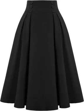 Women's Vintage Stretch Pleated Skirt Viking Renaissance Gothic Long Skirt High Waist A-Line Flared Midi Skirts