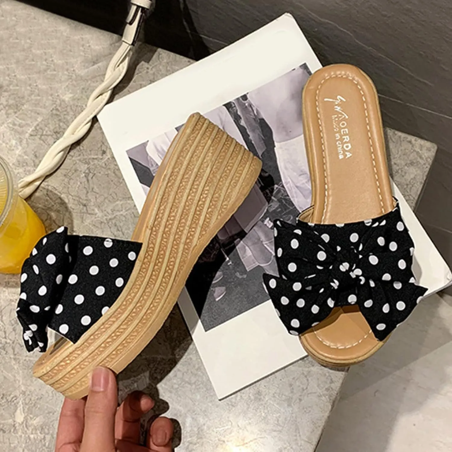 Women's Wedge Platform Sandals Open Toe Sponge Bow Thick Slippers Casual Summer Slip On Dressy Walking Classic Beach Wedding Slide Mules Vacation Travel Outdoor Roman Shoes Trendy Flip Flops