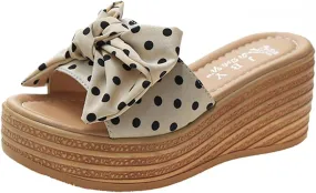 Women's Wedge Platform Sandals Open Toe Sponge Bow Thick Slippers Casual Summer Slip On Dressy Walking Classic Beach Wedding Slide Mules Vacation Travel Outdoor Roman Shoes Trendy Flip Flops