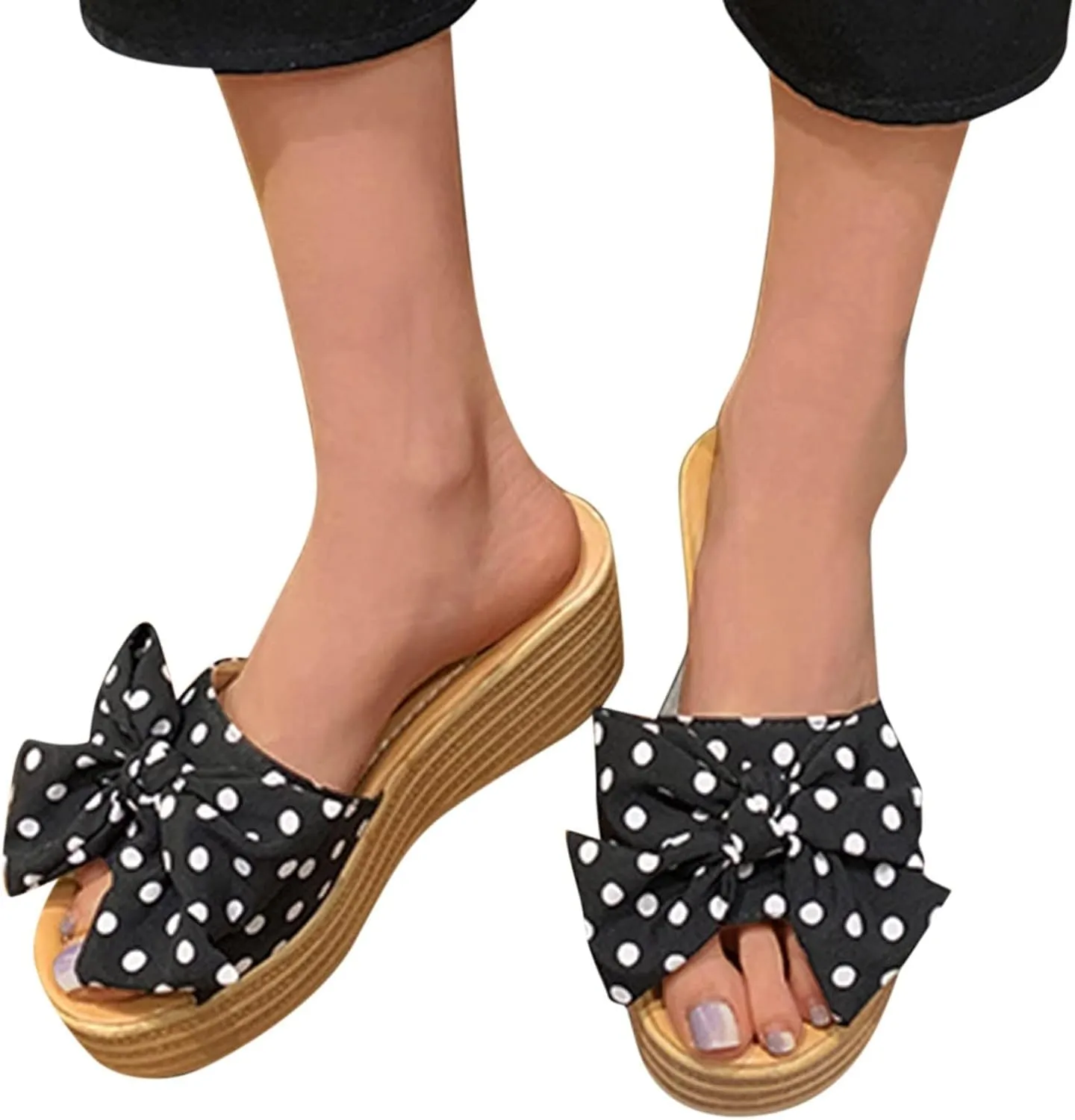 Women's Wedge Platform Sandals Open Toe Sponge Bow Thick Slippers Casual Summer Slip On Dressy Walking Classic Beach Wedding Slide Mules Vacation Travel Outdoor Roman Shoes Trendy Flip Flops
