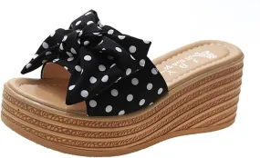 Women's Wedge Platform Sandals Open Toe Sponge Bow Thick Slippers Casual Summer Slip On Dressy Walking Classic Beach Wedding Slide Mules Vacation Travel Outdoor Roman Shoes Trendy Flip Flops