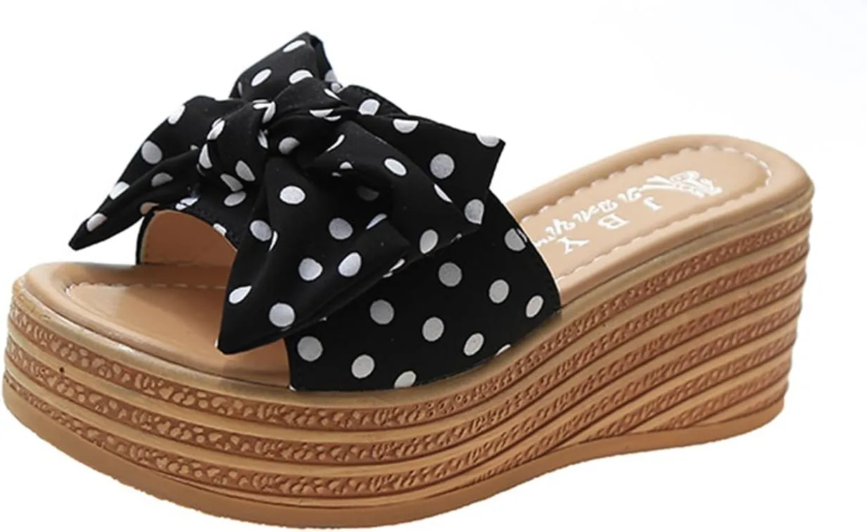 Women's Wedge Platform Sandals Open Toe Sponge Bow Thick Slippers Casual Summer Slip On Dressy Walking Classic Beach Wedding Slide Mules Vacation Travel Outdoor Roman Shoes Trendy Flip Flops