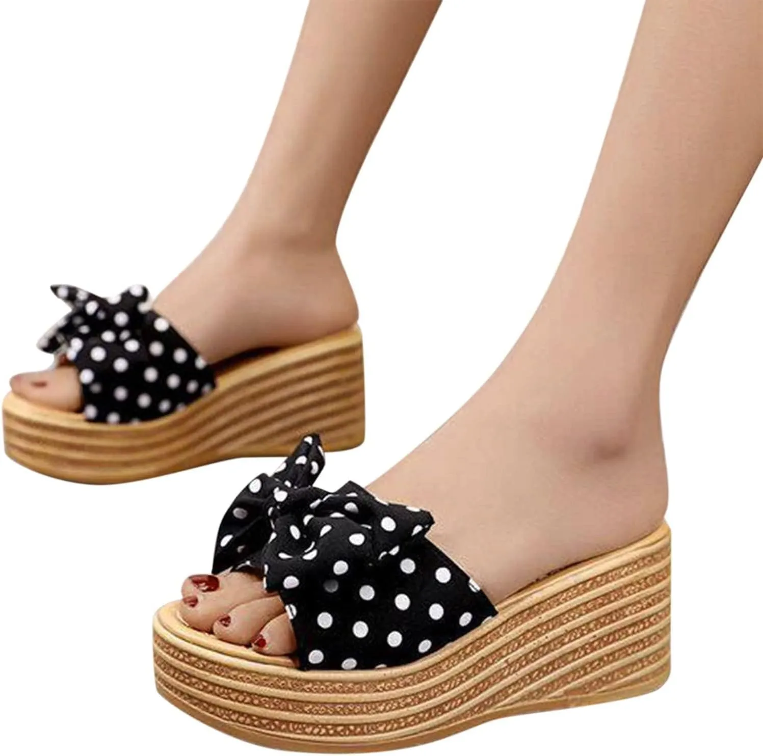 Women's Wedge Platform Sandals Open Toe Sponge Bow Thick Slippers Casual Summer Slip On Dressy Walking Classic Beach Wedding Slide Mules Vacation Travel Outdoor Roman Shoes Trendy Flip Flops