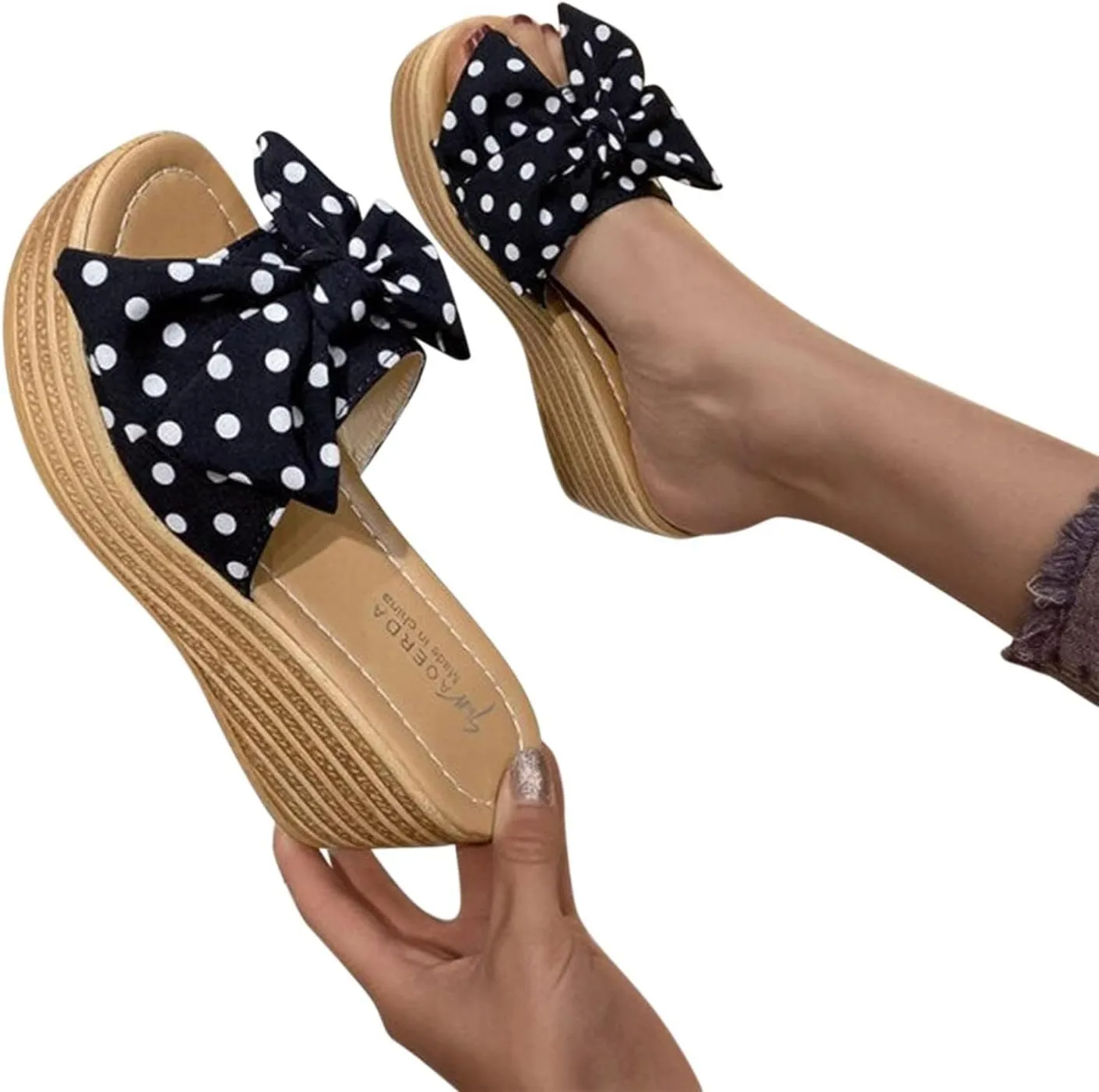 Women's Wedge Platform Sandals Open Toe Sponge Bow Thick Slippers Casual Summer Slip On Dressy Walking Classic Beach Wedding Slide Mules Vacation Travel Outdoor Roman Shoes Trendy Flip Flops