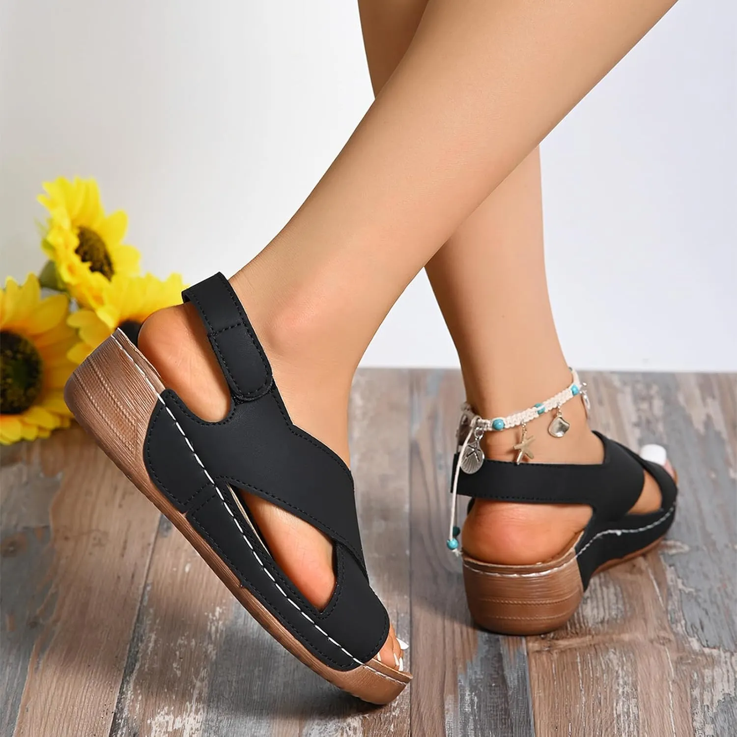 Womens Wedge Sandals Summer Closed Toe for Women Dressy Wedges Crisscross Strap Orthopedic Summer Comfortable with Arch Support Sandal Gladiator Causal Outdoor Beach Athletic Sandal