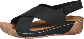 Womens Wedge Sandals Summer Closed Toe for Women Dressy Wedges Crisscross Strap Orthopedic Summer Comfortable with Arch Support Sandal Gladiator Causal Outdoor Beach Athletic Sandal