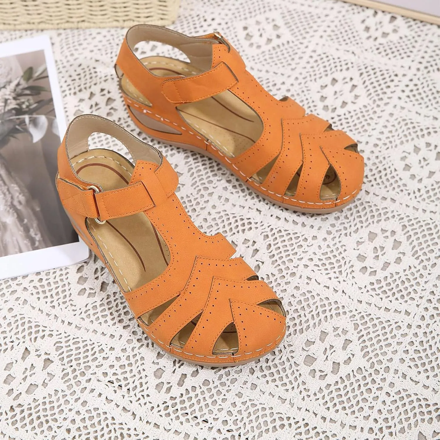 Women's Wedge Sandals Summer Closed Toe Sandals for Women Platform Dressy Wedge Sandal Casual Bohemia Gladiator Shoes Comfortable Ankle Strap Outdoor Sandal Breathable Lightweight Walking Shoes