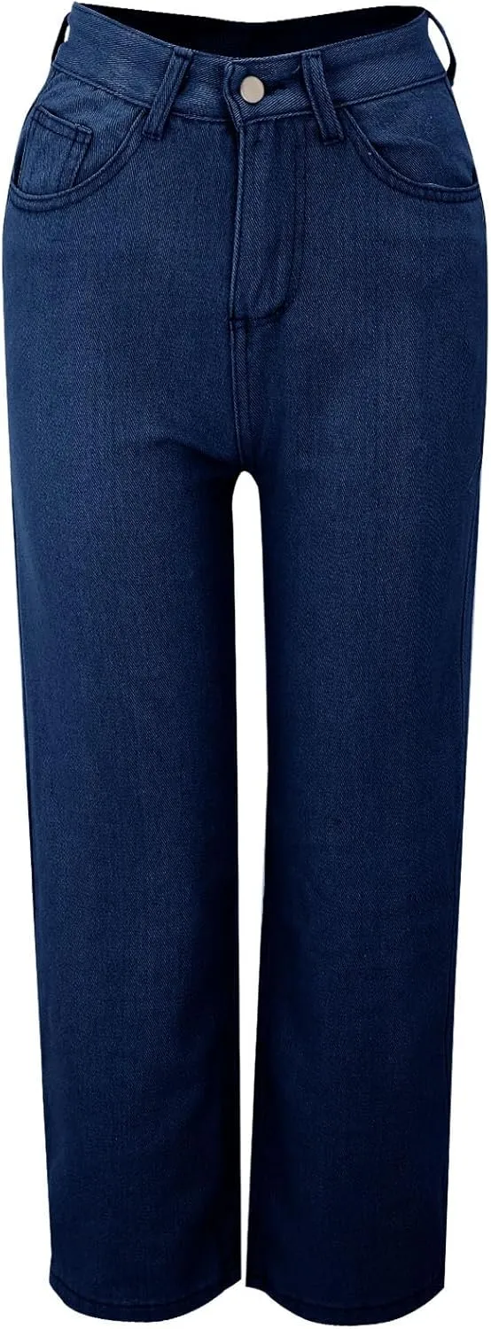 Women's Wide Leg Jeans Casual High Waisted Straight Leg Stretchy Denim Pants Lightweight Trendy Jeans with Pockets