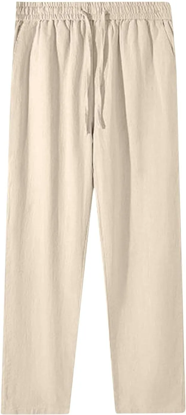 Women's Wide Leg Palazzo Capris Pants Linen Drawstring Cropped Pant Trousers Culottes Slacks Trouser Lounge Clothes