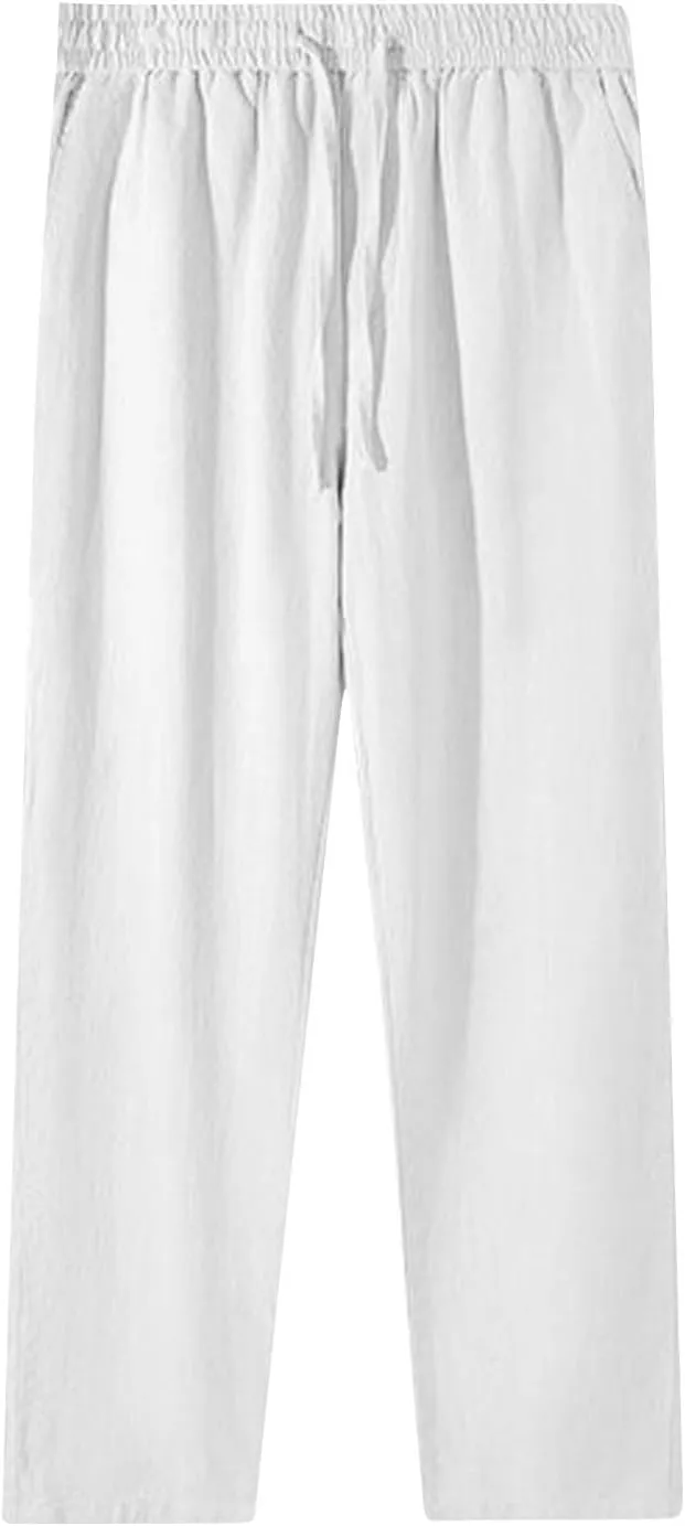 Women's Wide Leg Palazzo Capris Pants Linen Drawstring Cropped Pant Trousers Culottes Slacks Trouser Lounge Clothes
