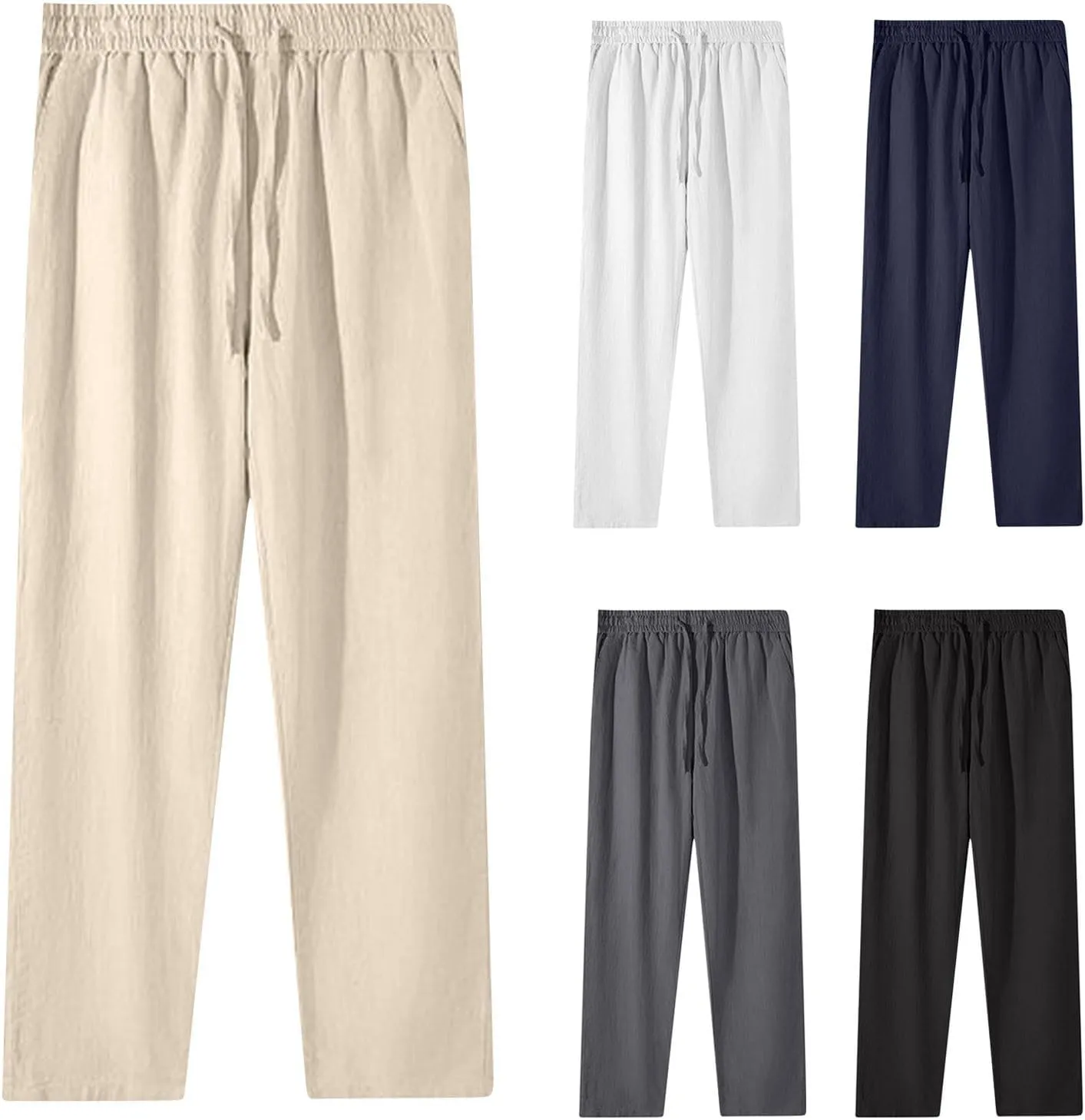 Women's Wide Leg Palazzo Capris Pants Linen Drawstring Cropped Pant Trousers Culottes Slacks Trouser Lounge Clothes