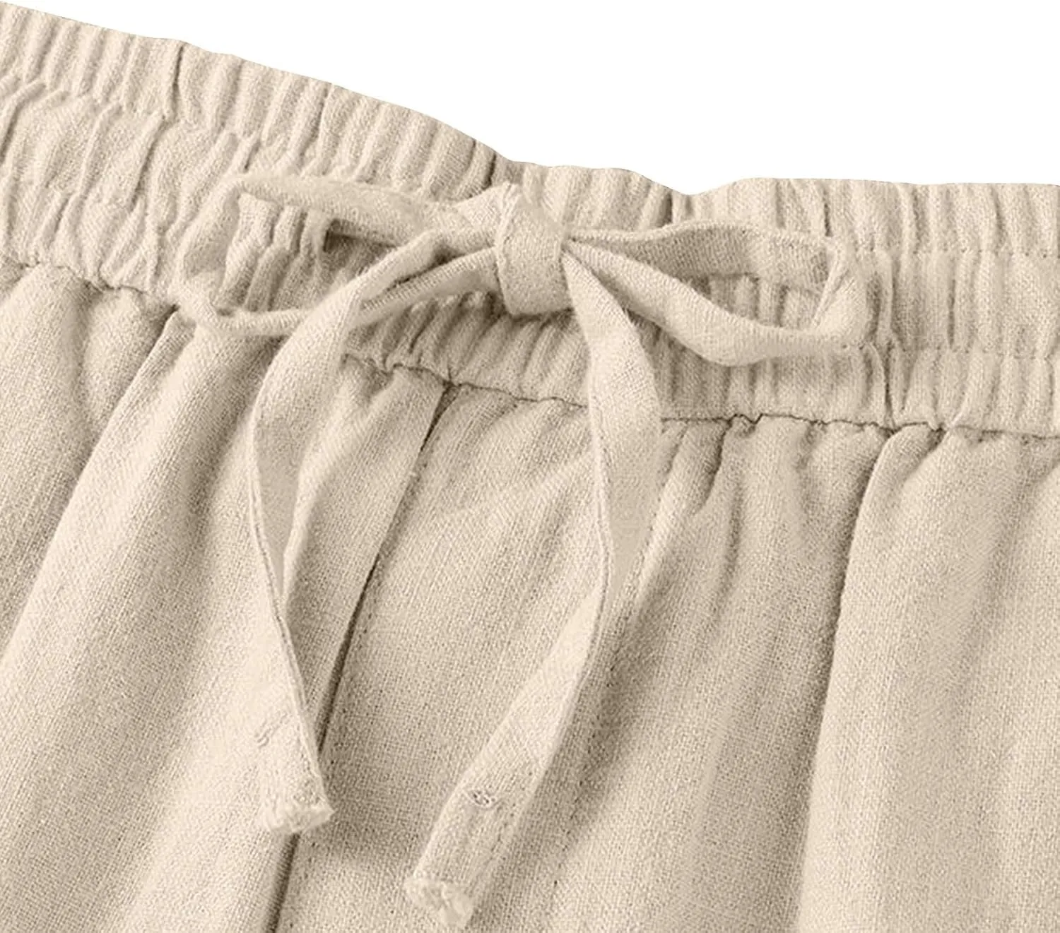 Women's Wide Leg Palazzo Capris Pants Linen Drawstring Cropped Pant Trousers Culottes Slacks Trouser Lounge Clothes