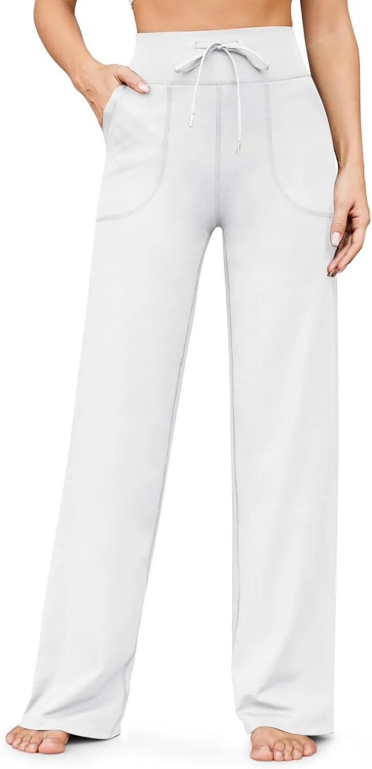 Womens Wide Leg Pants High Elastic Waisted Flare Yoga Pants with Pockets Lounge Pants Baggy Straight Leg Sweatpants