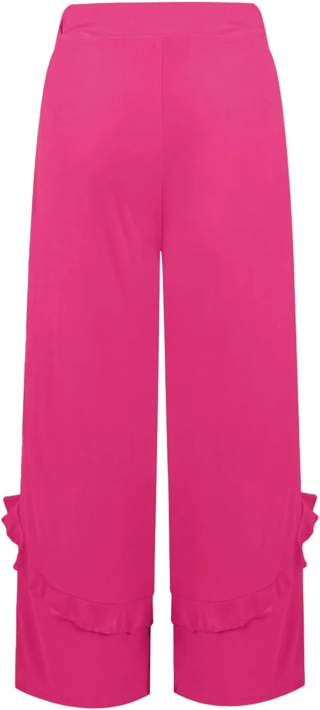 Womens Wide Leg Pants Stretch High Waisted Flowy Ruffle Palazzo Pants Lightweight Soft Comfy Yoga Pants Trousers