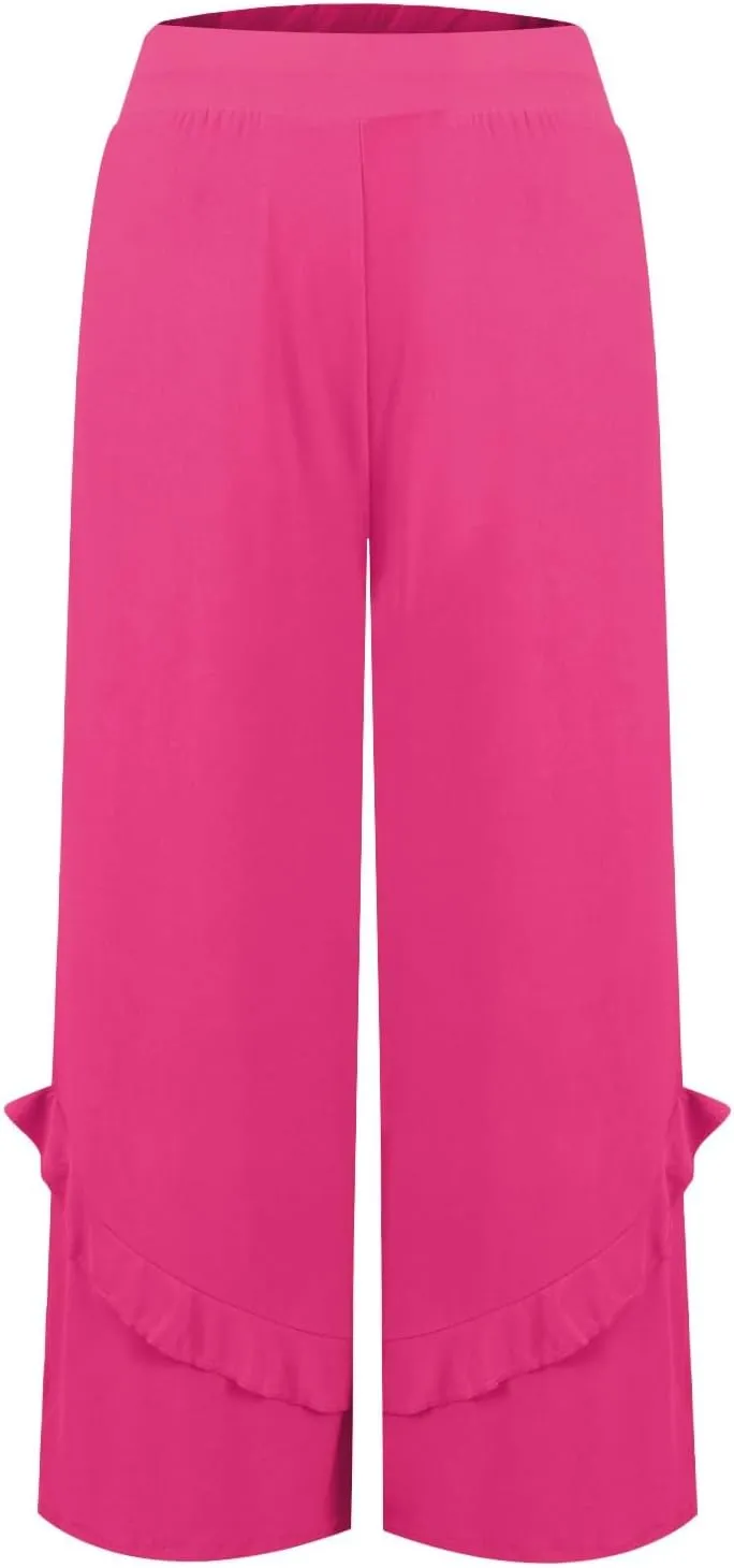 Womens Wide Leg Pants Stretch High Waisted Flowy Ruffle Palazzo Pants Lightweight Soft Comfy Yoga Pants Trousers