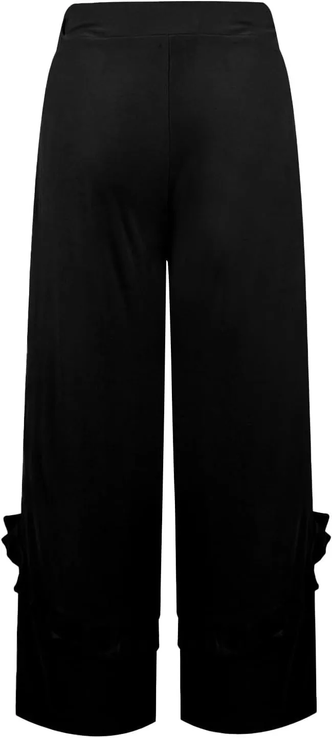 Womens Wide Leg Pants Stretch High Waisted Flowy Ruffle Palazzo Pants Lightweight Soft Comfy Yoga Pants Trousers