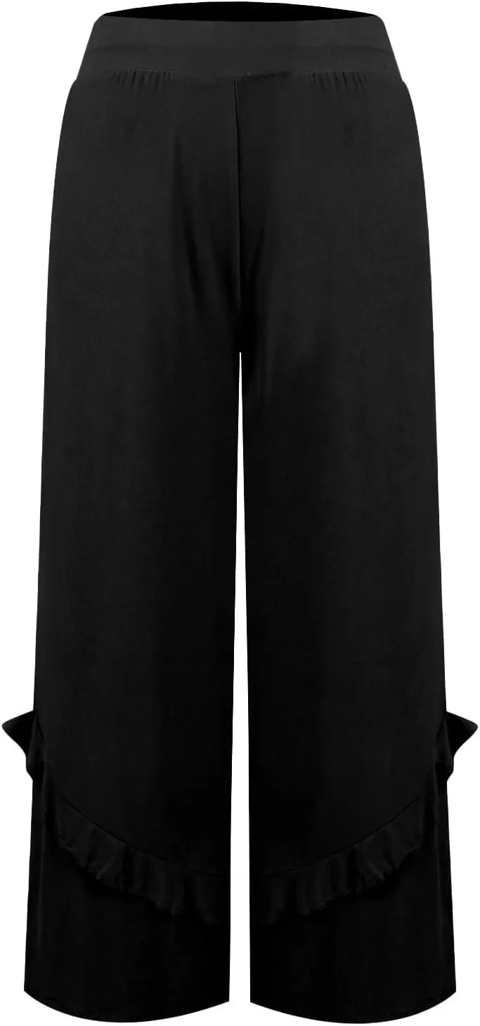 Womens Wide Leg Pants Stretch High Waisted Flowy Ruffle Palazzo Pants Lightweight Soft Comfy Yoga Pants Trousers