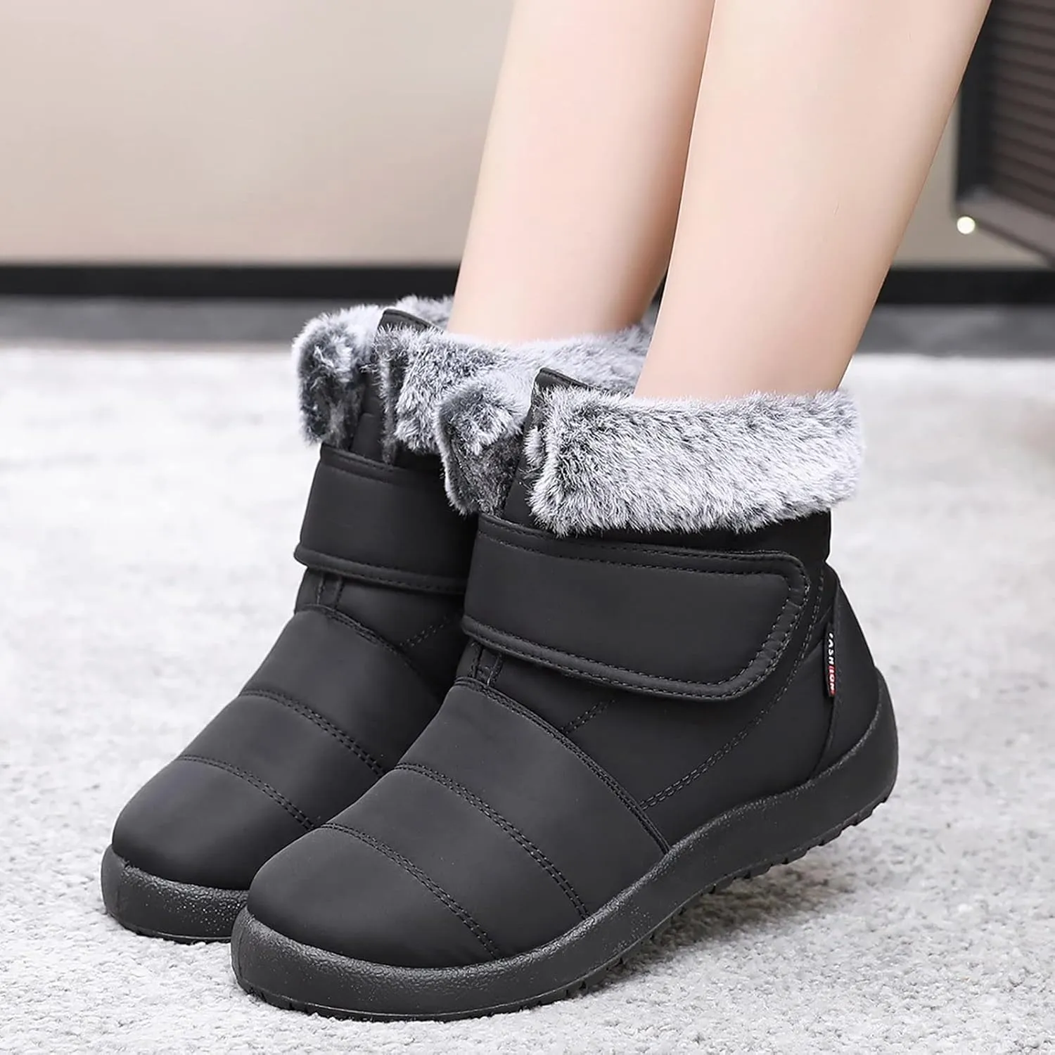 Womens Winter Snow Boots Warm Fur Lined Boots Waterproof Non Slip Outdoor Boot Hook Loop Fashion Womens Booties