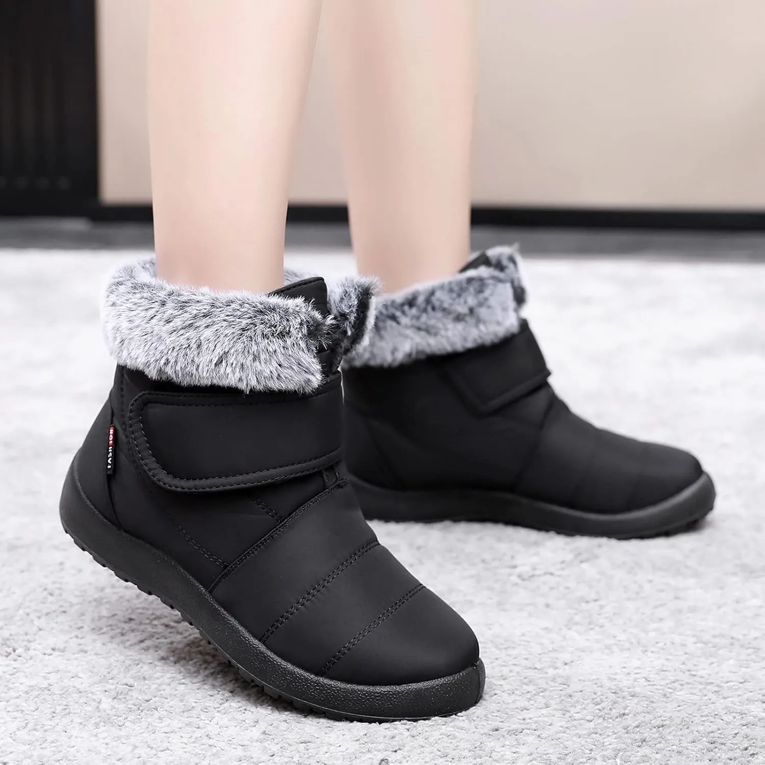 Womens Winter Snow Boots Warm Fur Lined Boots Waterproof Non Slip Outdoor Boot Hook Loop Fashion Womens Booties