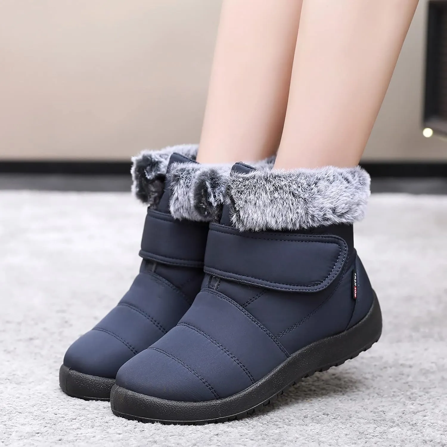 Womens Winter Snow Boots Warm Fur Lined Boots Waterproof Non Slip Outdoor Boot Hook Loop Fashion Womens Booties