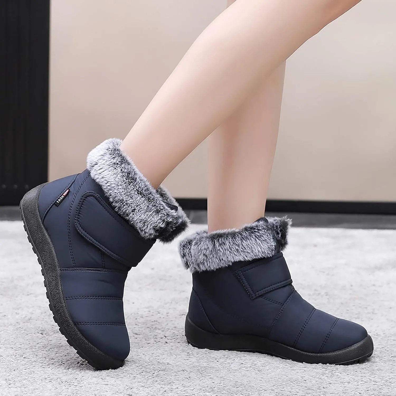 Womens Winter Snow Boots Warm Fur Lined Boots Waterproof Non Slip Outdoor Boot Hook Loop Fashion Womens Booties