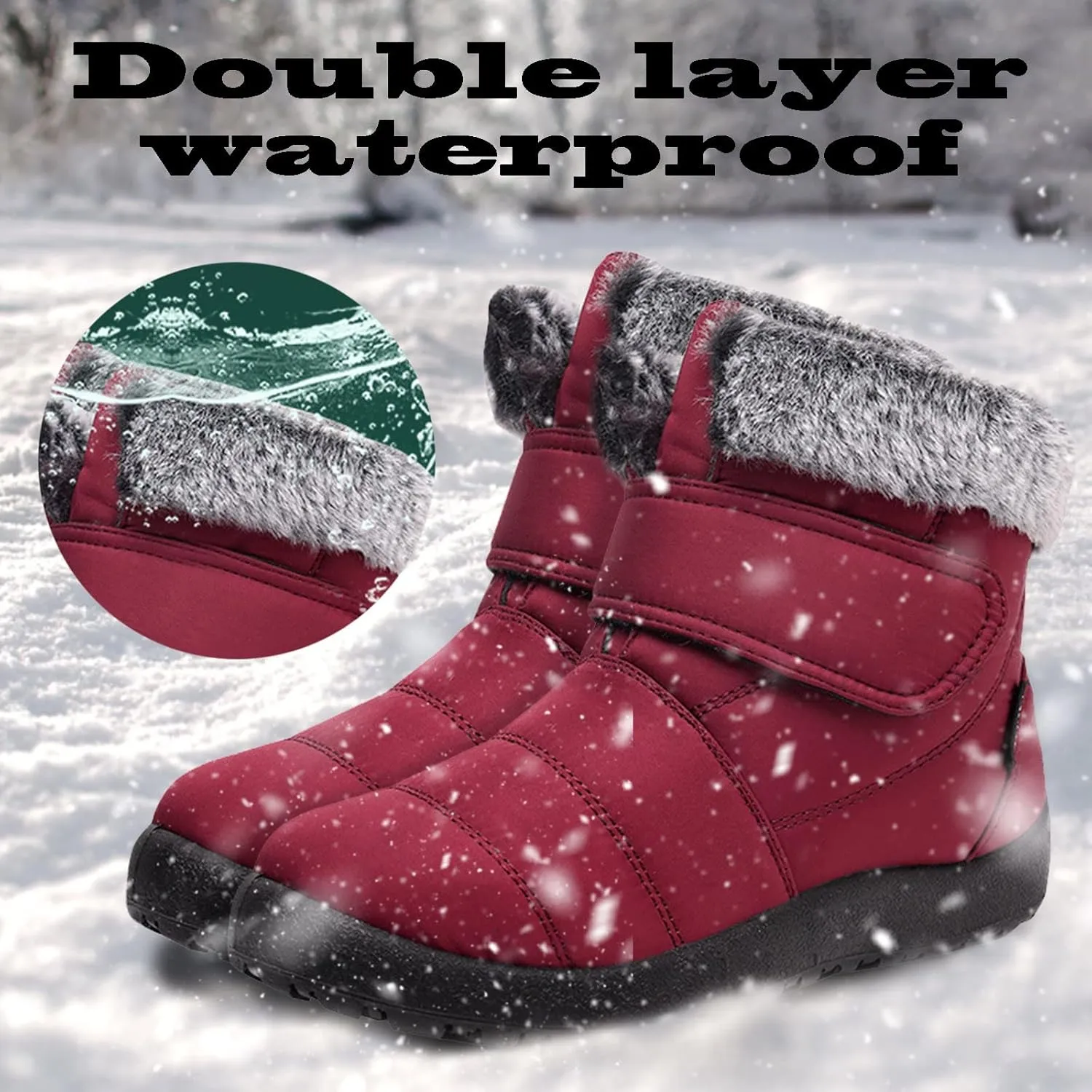 Womens Winter Snow Boots Warm Fur Lined Boots Waterproof Non Slip Outdoor Boot Hook Loop Fashion Womens Booties
