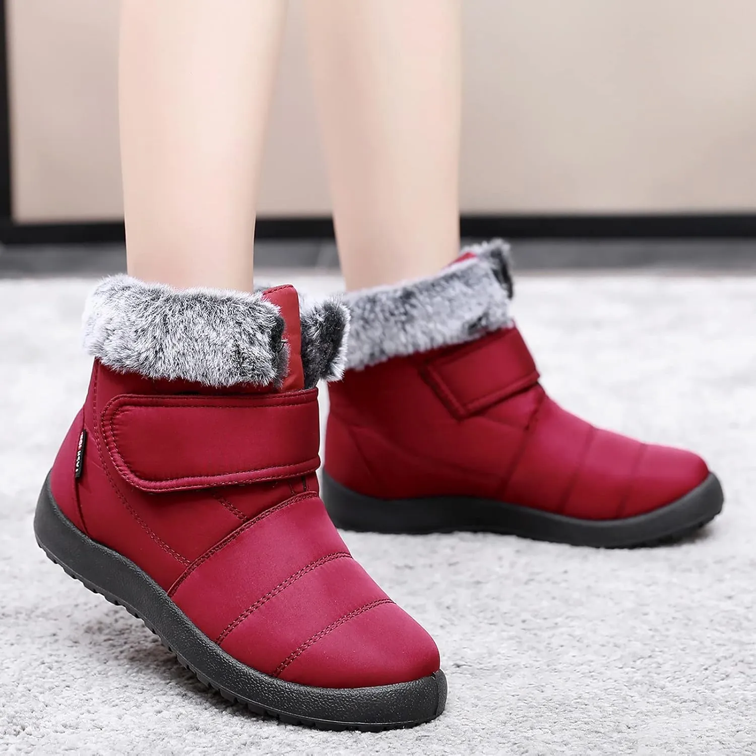 Womens Winter Snow Boots Warm Fur Lined Boots Waterproof Non Slip Outdoor Boot Hook Loop Fashion Womens Booties