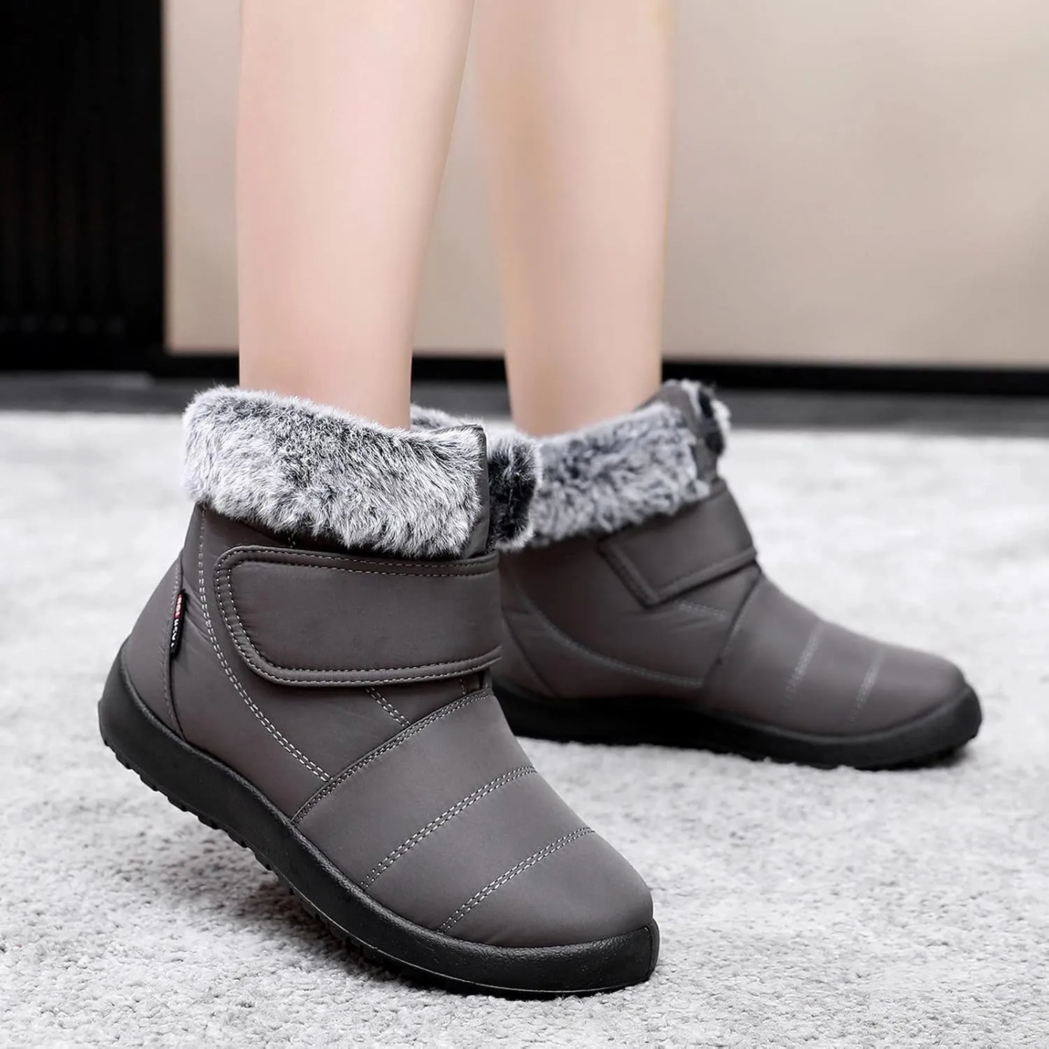 Womens Winter Snow Boots Warm Fur Lined Boots Waterproof Non Slip Outdoor Boot Hook Loop Fashion Womens Booties