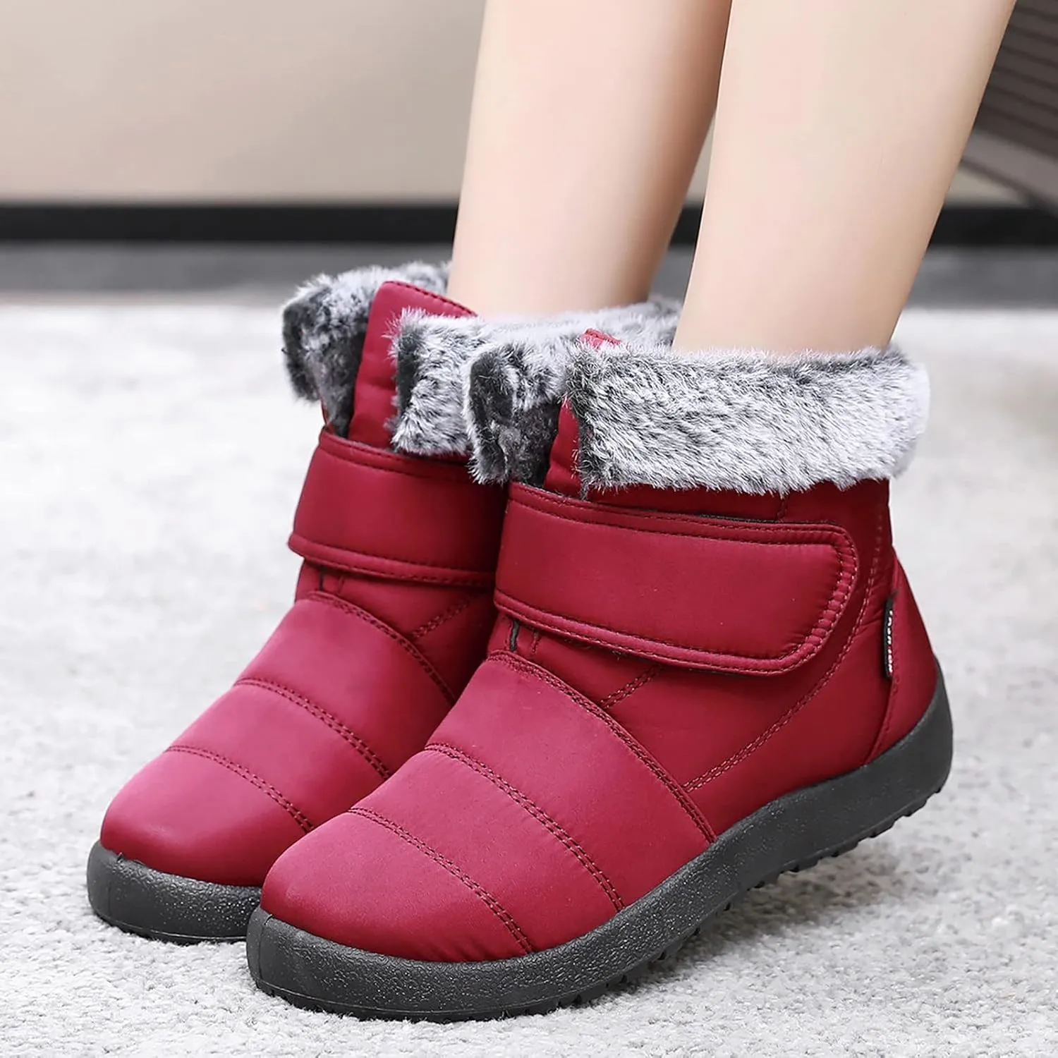 Womens Winter Snow Boots Warm Fur Lined Boots Waterproof Non Slip Outdoor Boot Hook Loop Fashion Womens Booties
