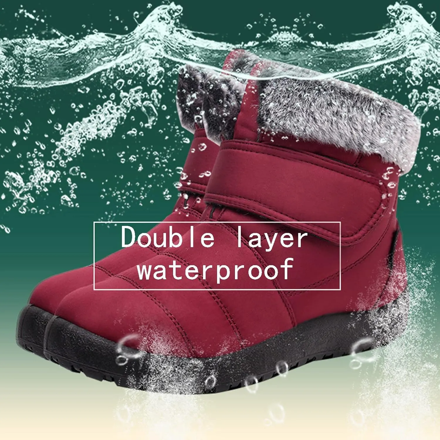 Womens Winter Snow Boots Warm Fur Lined Boots Waterproof Non Slip Outdoor Boot Hook Loop Fashion Womens Booties