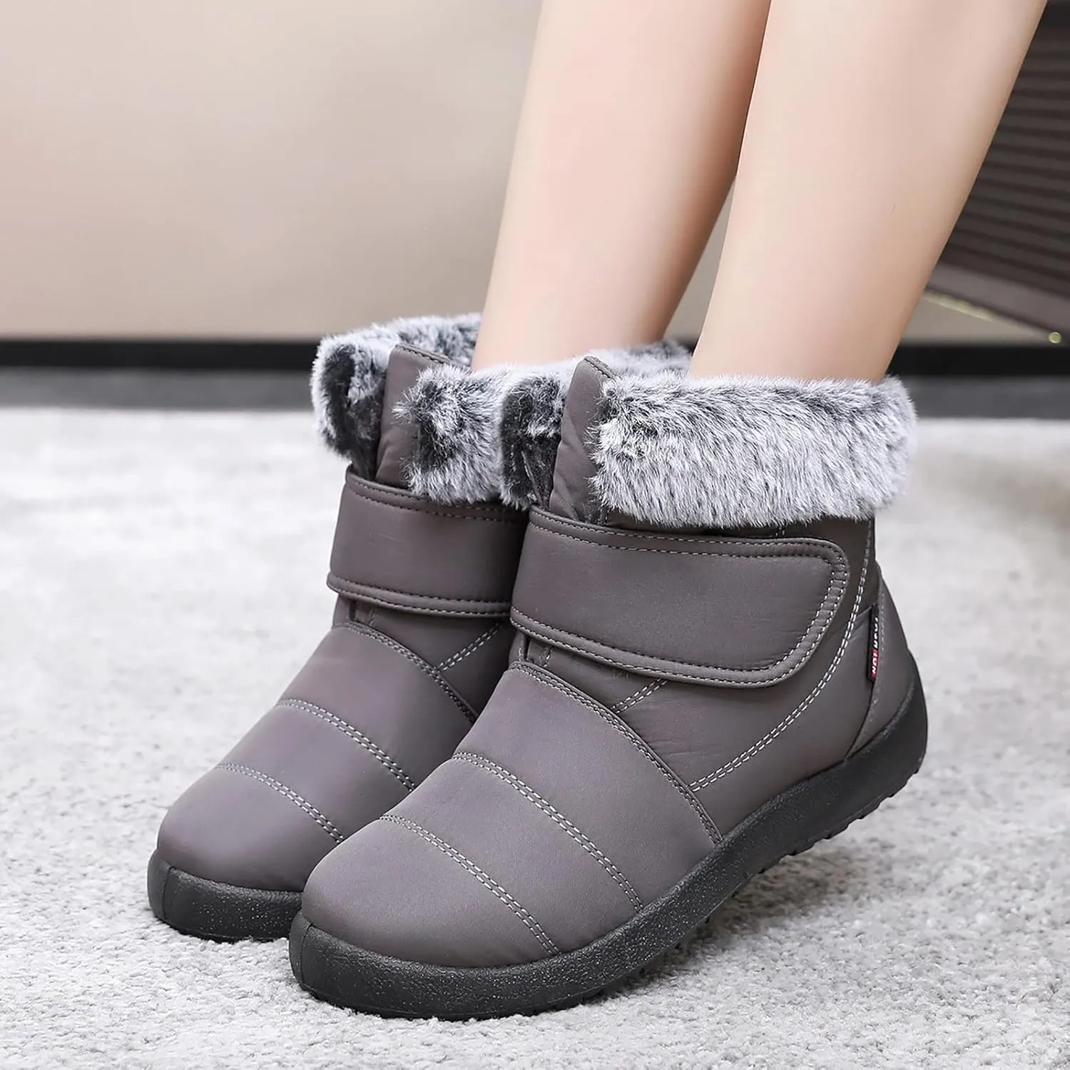 Womens Winter Snow Boots Warm Fur Lined Boots Waterproof Non Slip Outdoor Boot Hook Loop Fashion Womens Booties