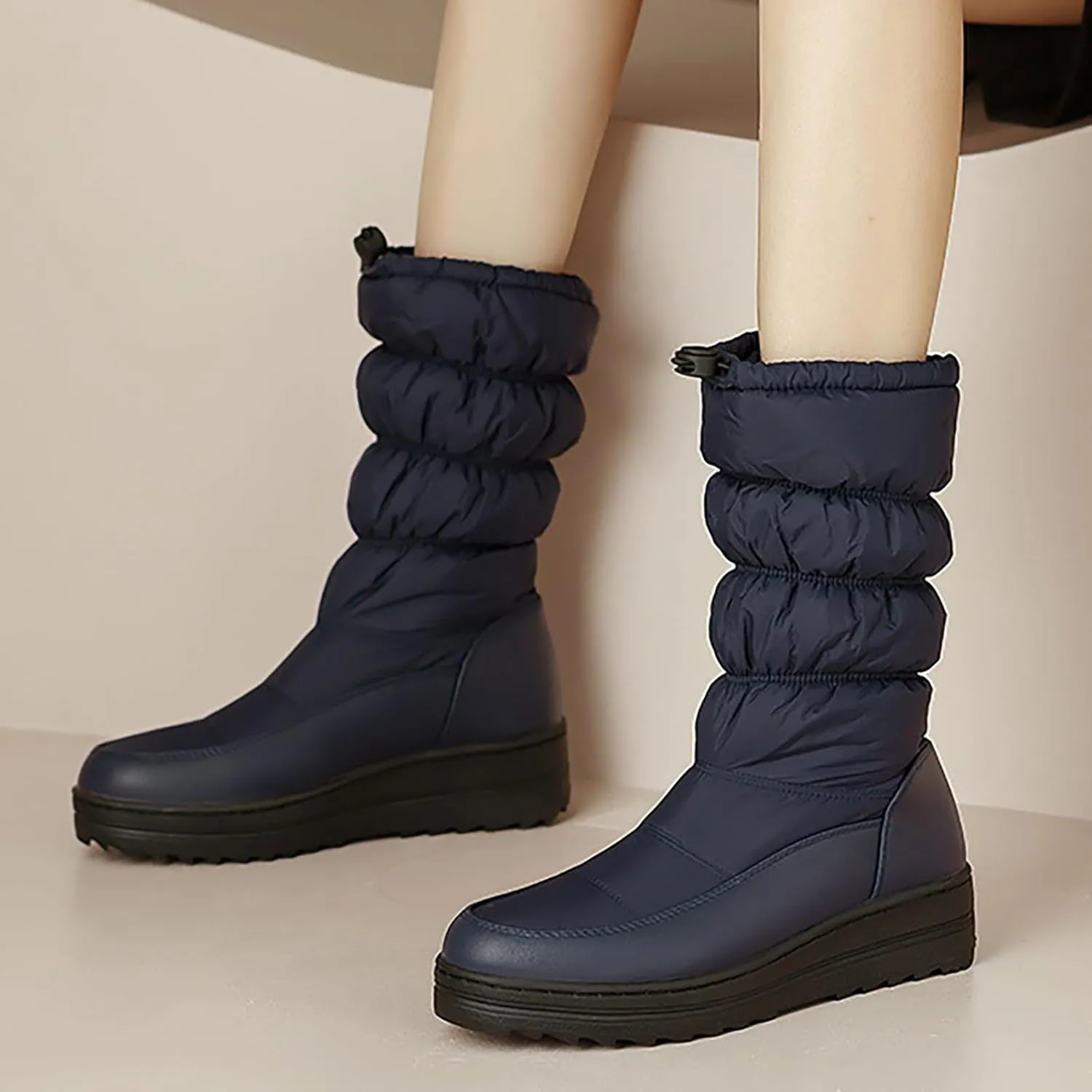 Womens Winter Snow Boots Warm Fur Lined Mid Calf Winter Booties Puffy Waterproof Slip On Lightweight Womens Boots