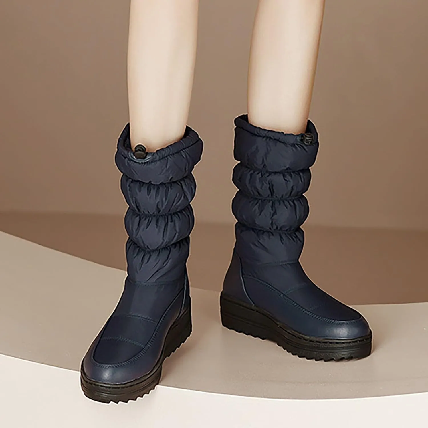 Womens Winter Snow Boots Warm Fur Lined Mid Calf Winter Booties Puffy Waterproof Slip On Lightweight Womens Boots