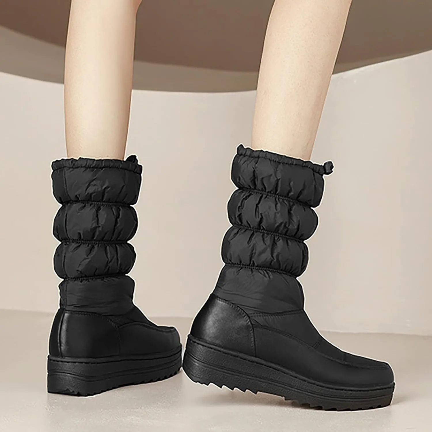Womens Winter Snow Boots Warm Fur Lined Mid Calf Winter Booties Puffy Waterproof Slip On Lightweight Womens Boots
