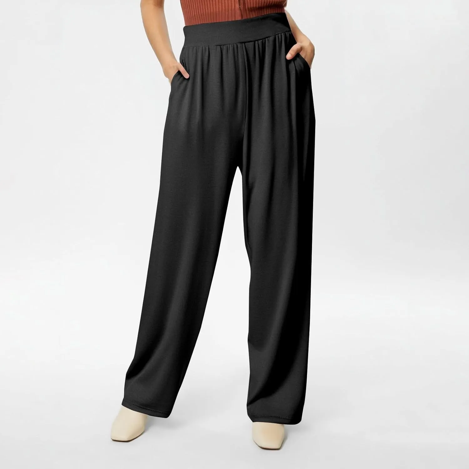 Womens Work Pants High Waisted Yoga Dress Pants Business Casual Office Stretchy Wide Leg Trousers with Pockets