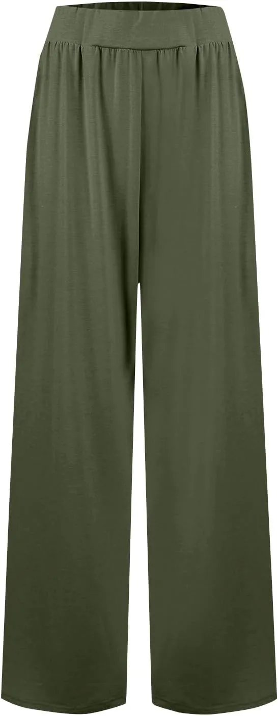 Womens Work Pants High Waisted Yoga Dress Pants Business Casual Office Stretchy Wide Leg Trousers with Pockets