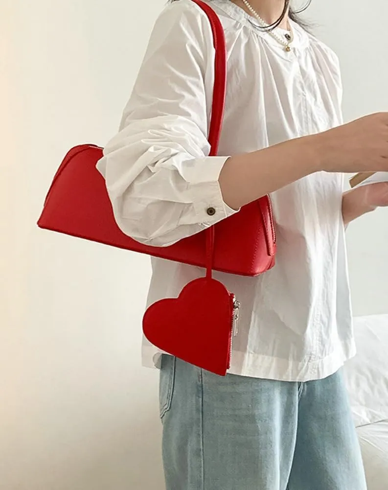 Womens Y2k Purse Underarm Hobo Purse with Heart Coin Pocket Fashion Handbag Elegant Clutch Shoulder Bag Dating Bag Trendy