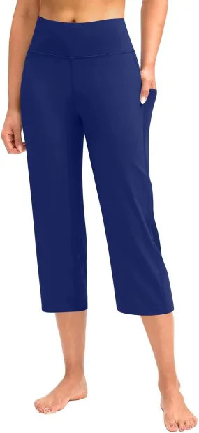 Womens Yoga Capri Pants Legging with Pockets for Women Plus High Waisted Tummy Control Straight Leg Workout Crop Pant