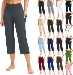 Womens Yoga Capri Pants Legging with Pockets for Women Plus High Waisted Tummy Control Straight Leg Workout Crop Pant