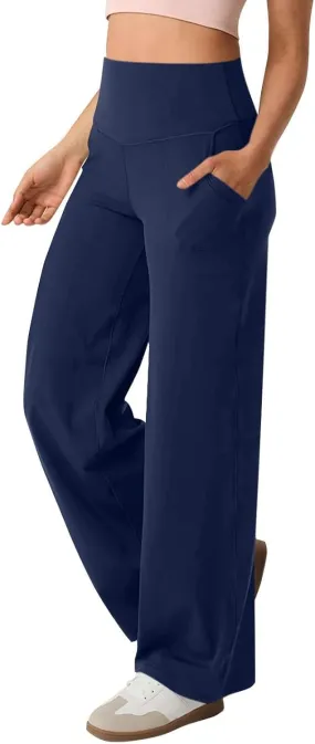Womens Yoga Pants with Pockets Straight Wide Leg Dress Work Pants Stretch Casual Workout Bootcut Flare Leggings