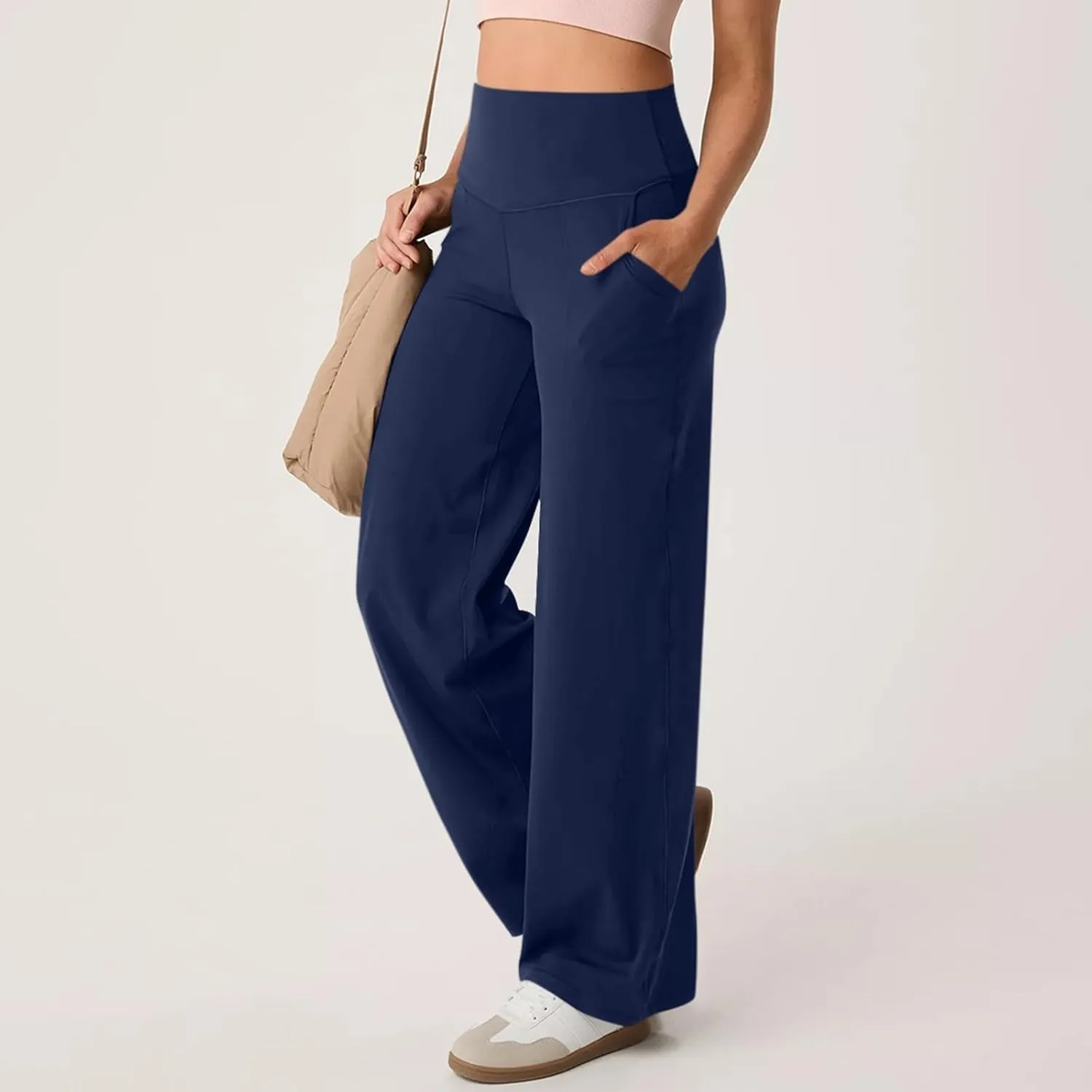 Womens Yoga Pants with Pockets Straight Wide Leg Dress Work Pants Stretch Casual Workout Bootcut Flare Leggings