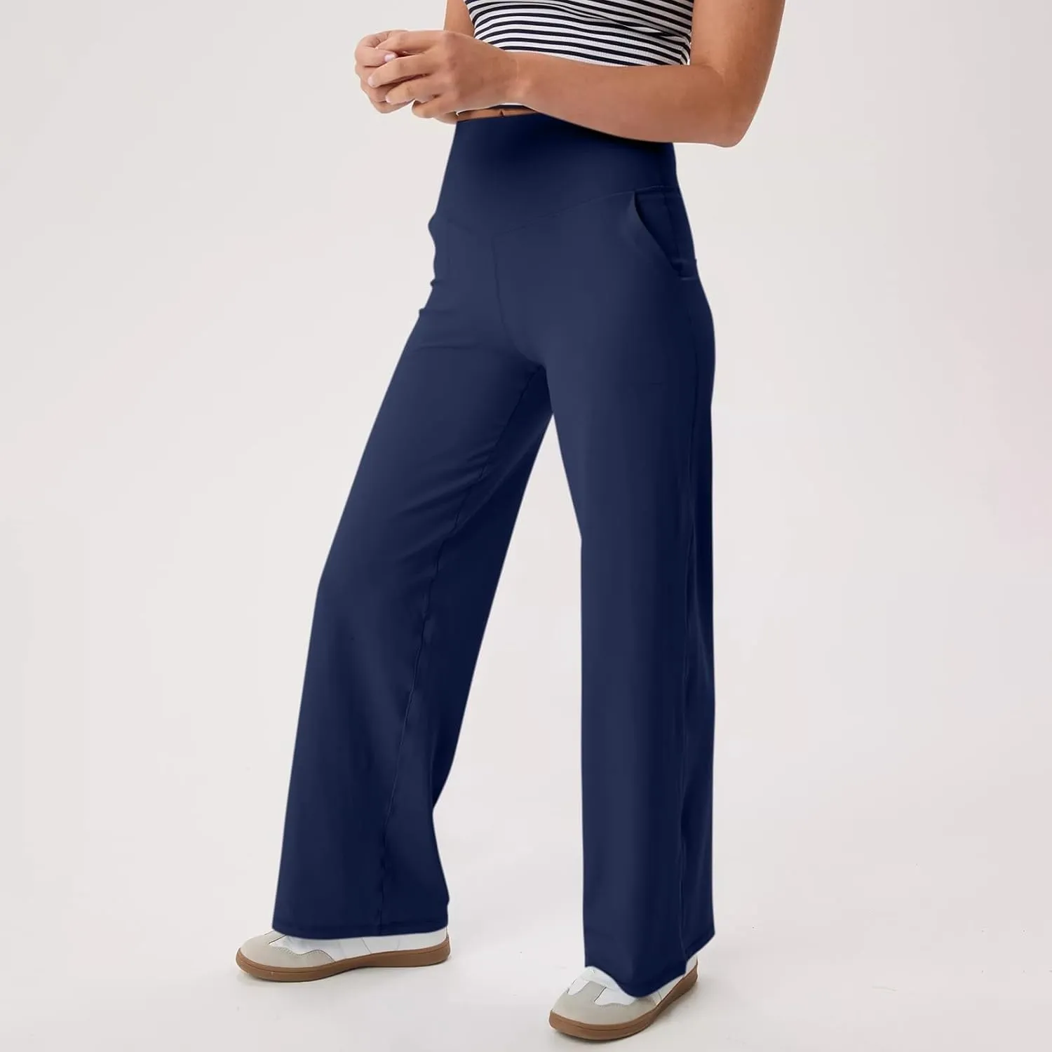 Womens Yoga Pants with Pockets Straight Wide Leg Dress Work Pants Stretch Casual Workout Bootcut Flare Leggings
