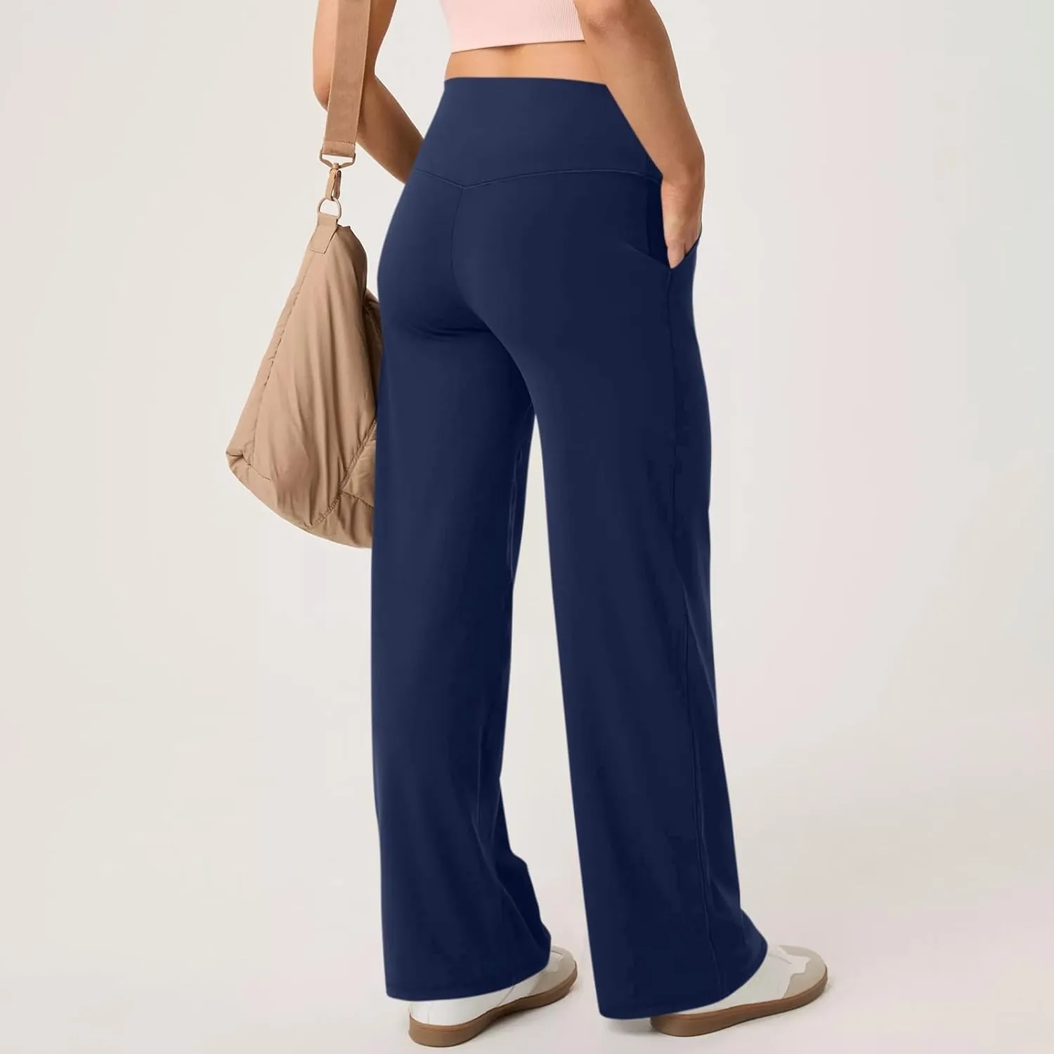Womens Yoga Pants with Pockets Straight Wide Leg Dress Work Pants Stretch Casual Workout Bootcut Flare Leggings