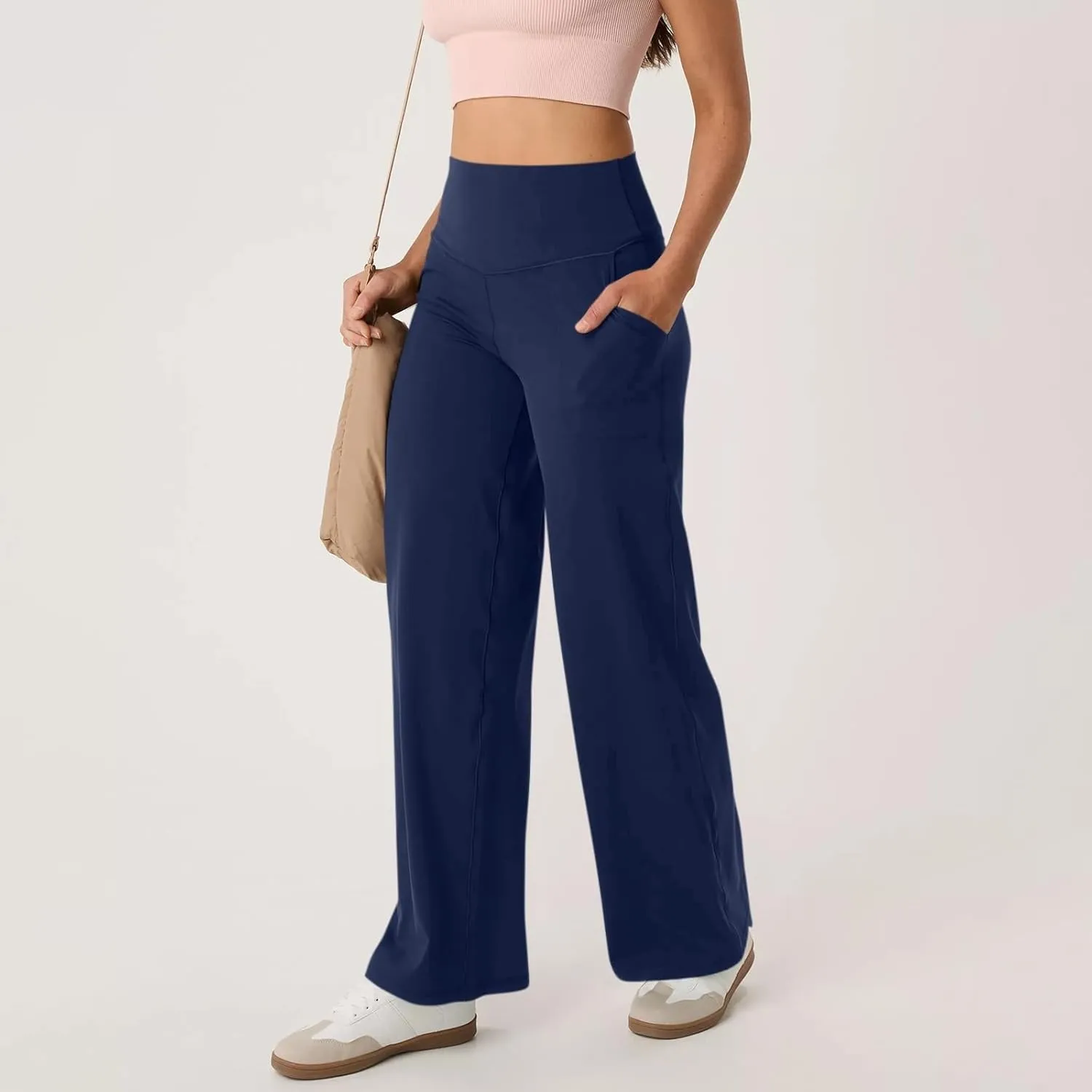 Womens Yoga Pants with Pockets Straight Wide Leg Dress Work Pants Stretch Casual Workout Bootcut Flare Leggings