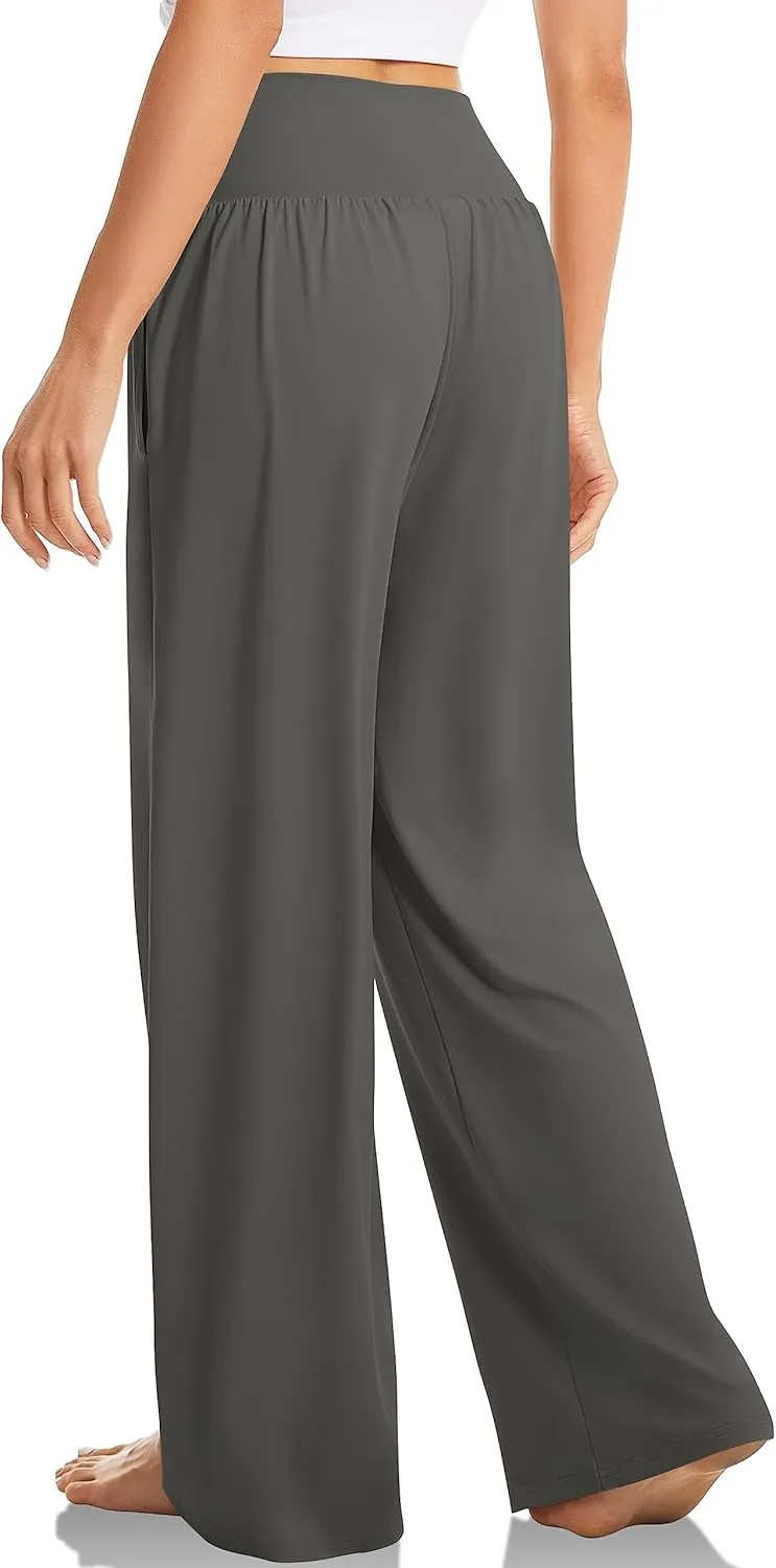 Womens Yoga Sweatpants Wide Leg Lounge Crosscover High Waist Stretch Work Pants Casual Elastic Waist Slacks