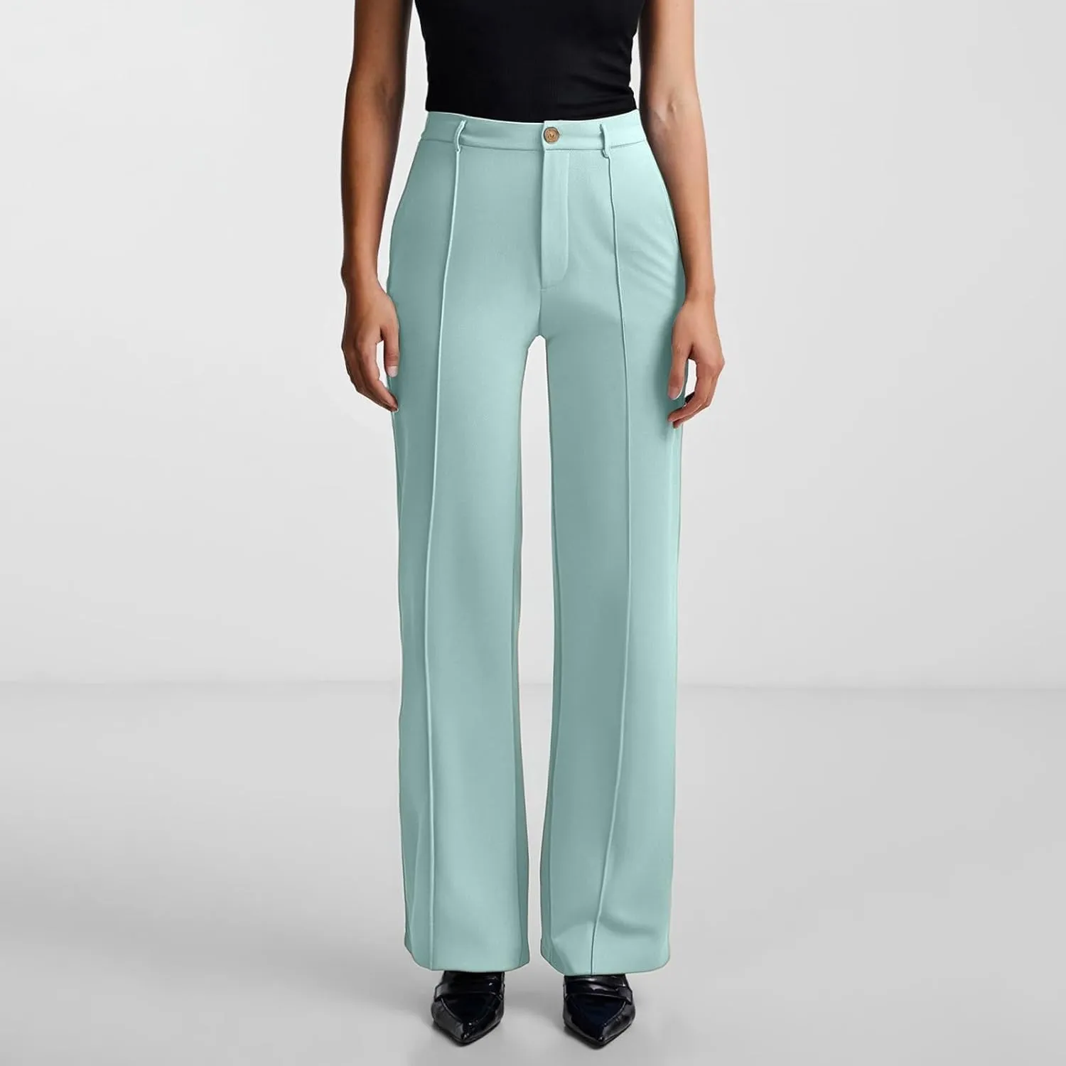 Work Pants for Women Elastic High Waist Stretchy Wide Leg Formal Business Office Dressy Casual Trousers Slacks