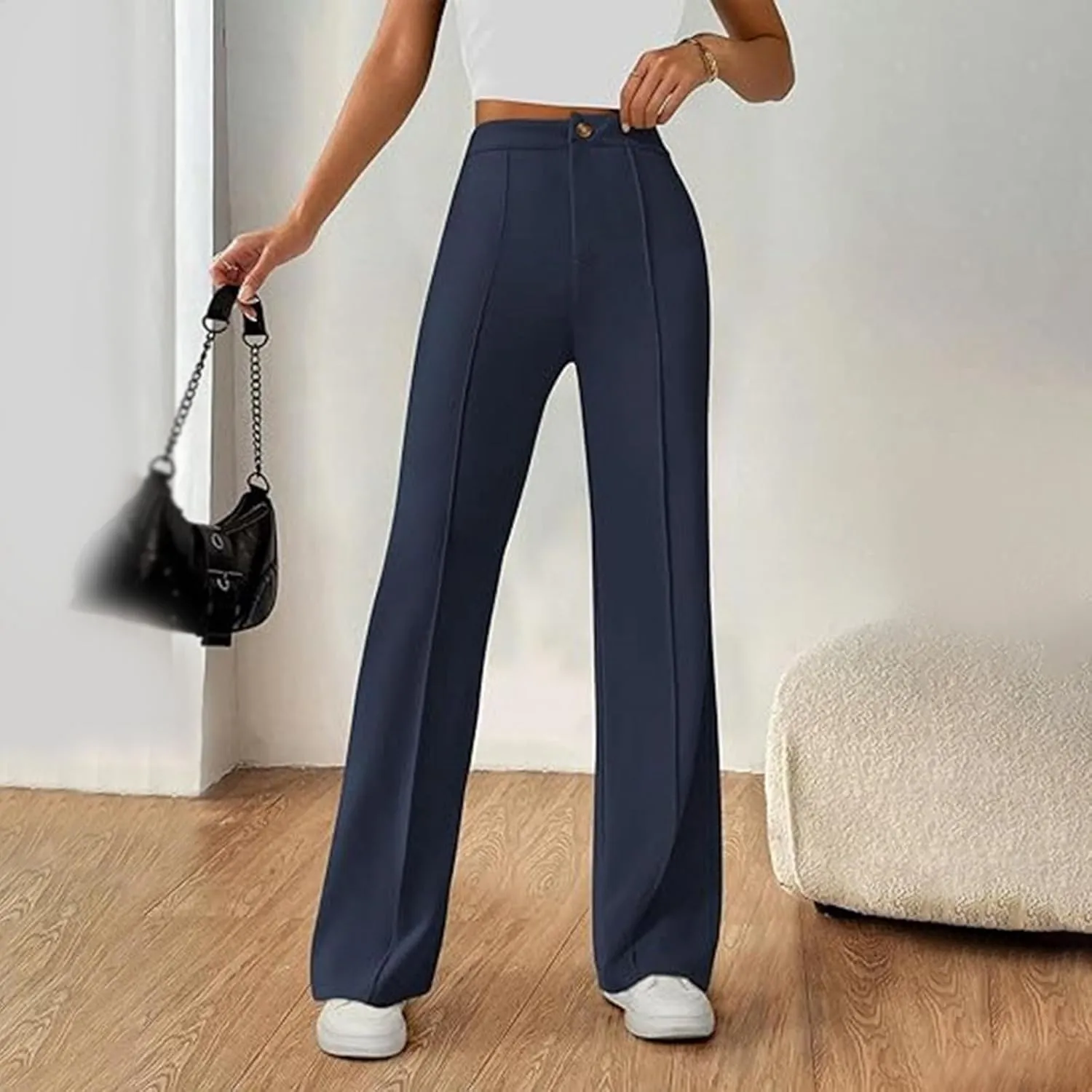 Work Pants for Women Elastic High Waist Stretchy Wide Leg Formal Business Office Dressy Casual Trousers Slacks