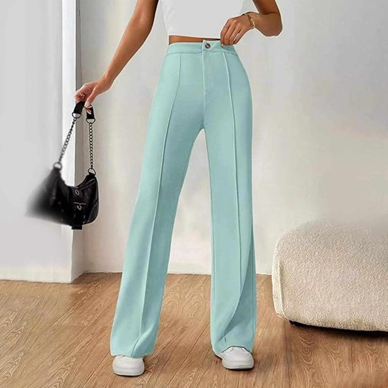 Work Pants for Women Elastic High Waist Stretchy Wide Leg Formal Business Office Dressy Casual Trousers Slacks
